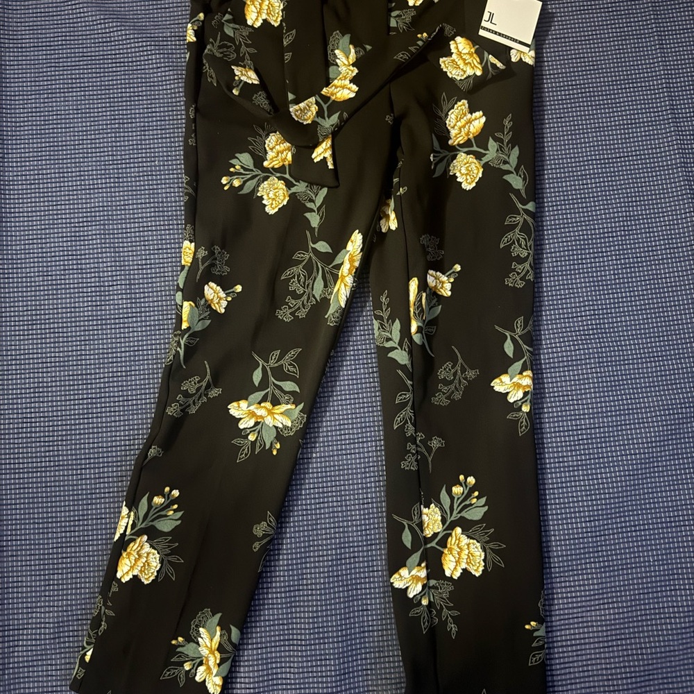 Jules & Leopold Black Floral Print Pants with Yellow Flowers